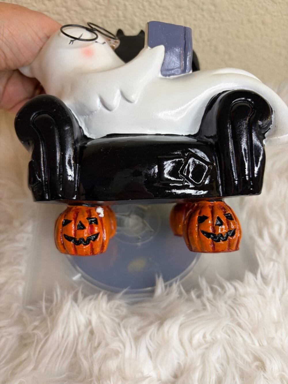 Halloween Ghost Reading Book Black Chair Pumpkin Figurine Decor NWT - Picture 6 of 8